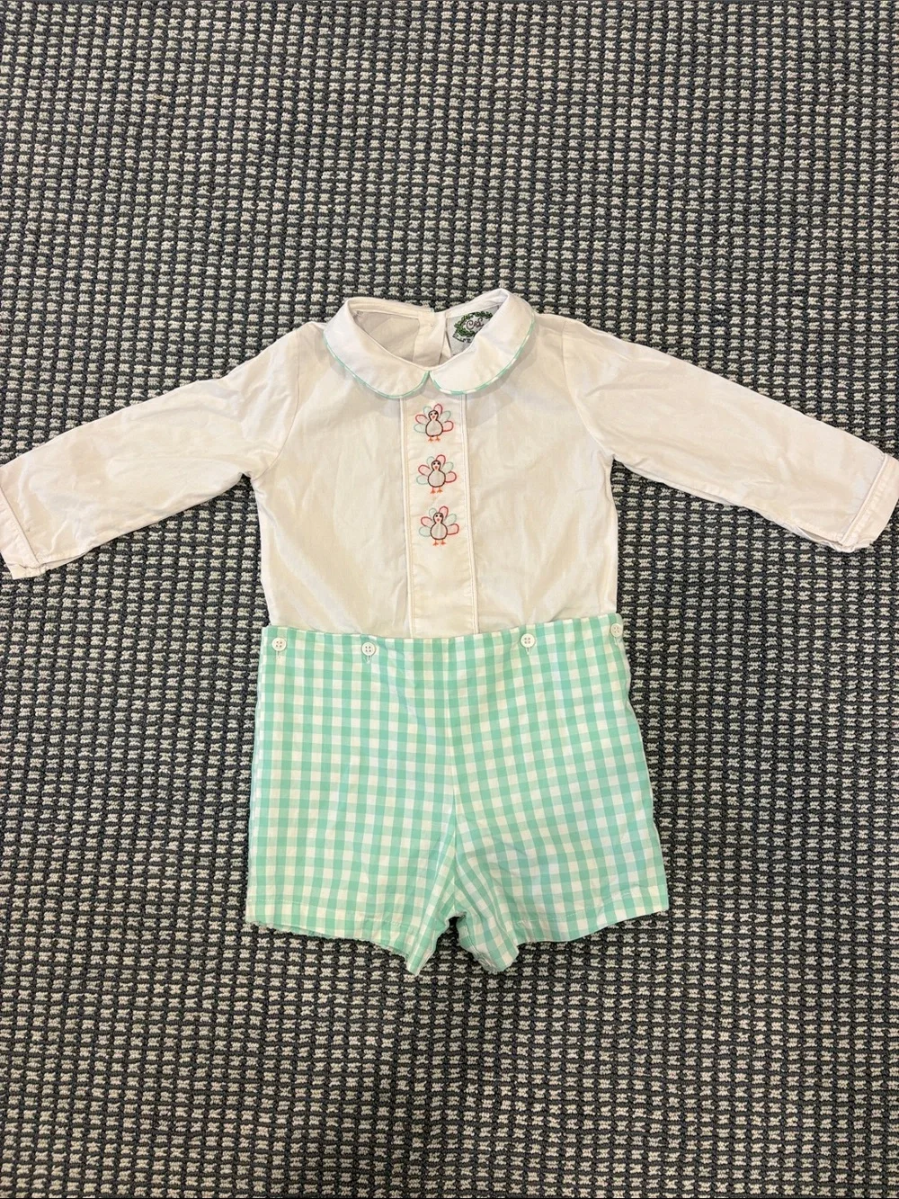 White Top and Mint Gingham Shorts Kids Matching Set